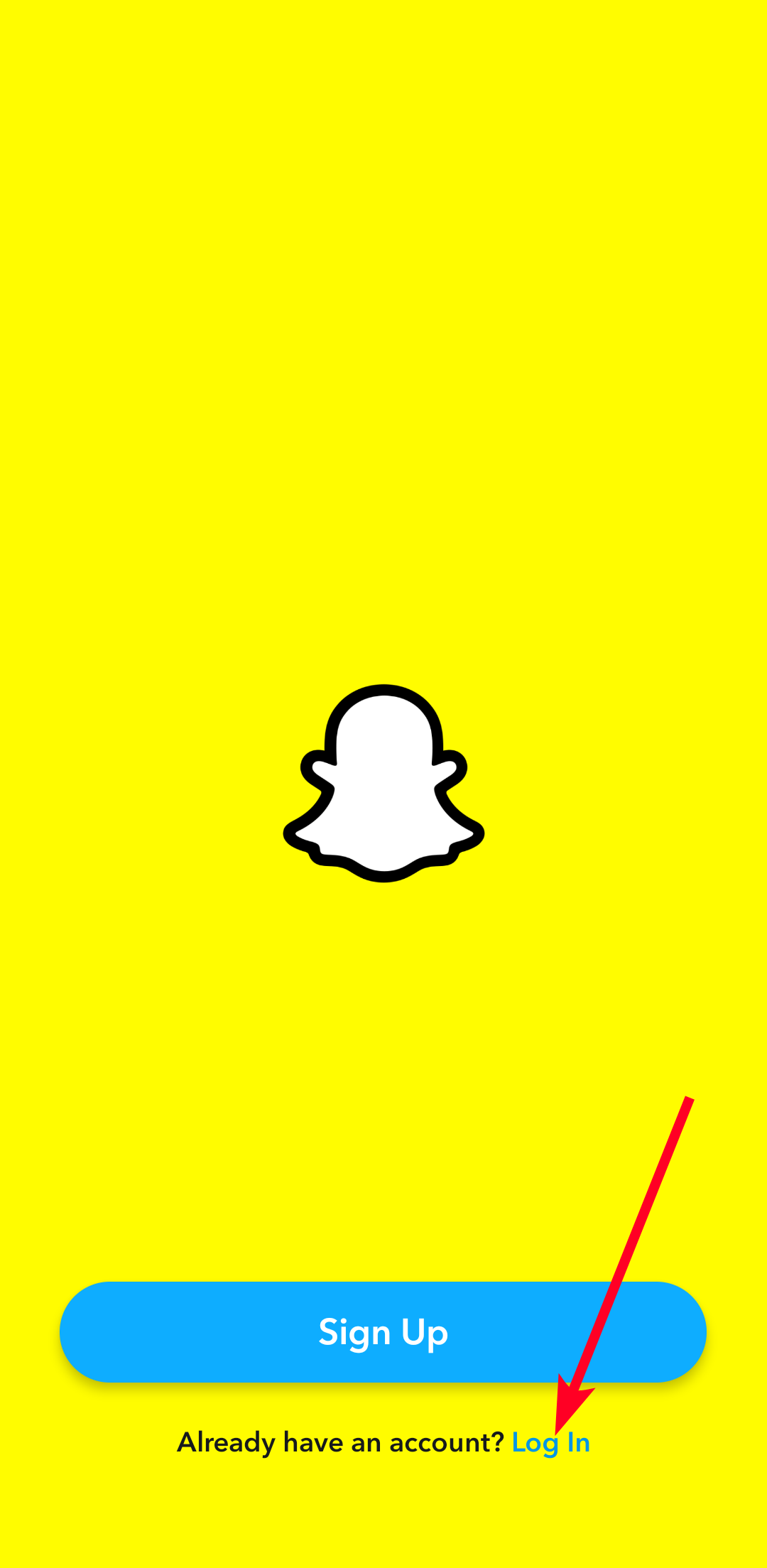 Login page without saved credentials on Snapchat mobile app