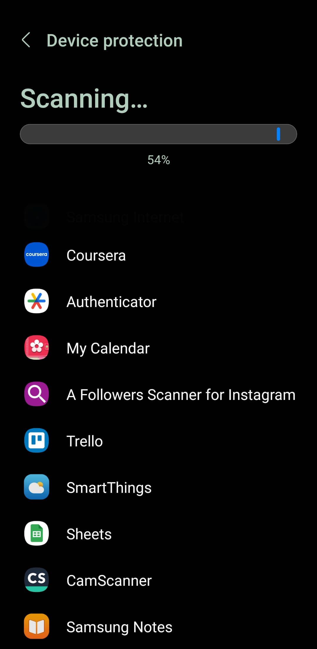 McAfee is scanning apps on Samsung phone for threats