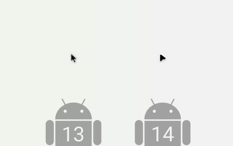 A comparison of Android 13's and Android 14's mouse cursors