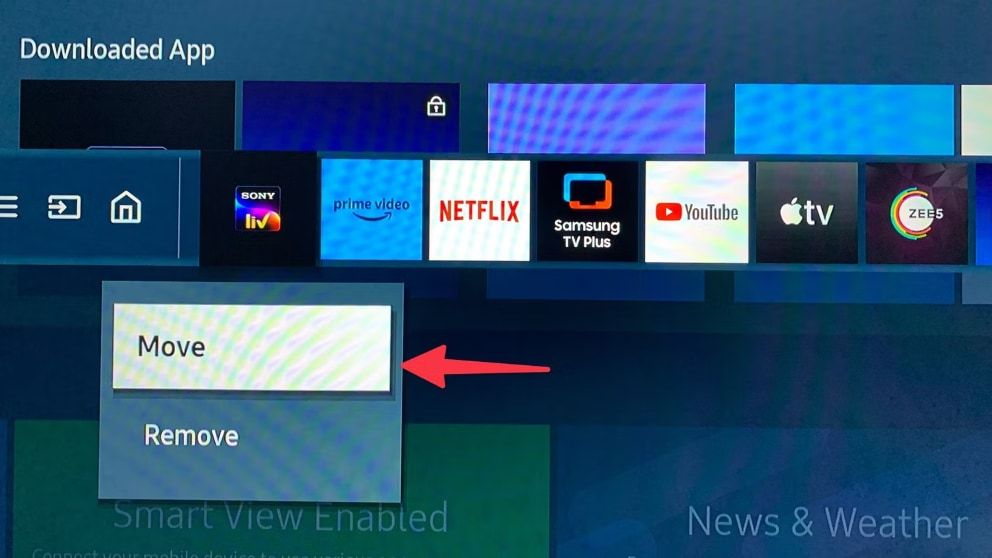 Move option for apps pinned to Samsung TV home screen