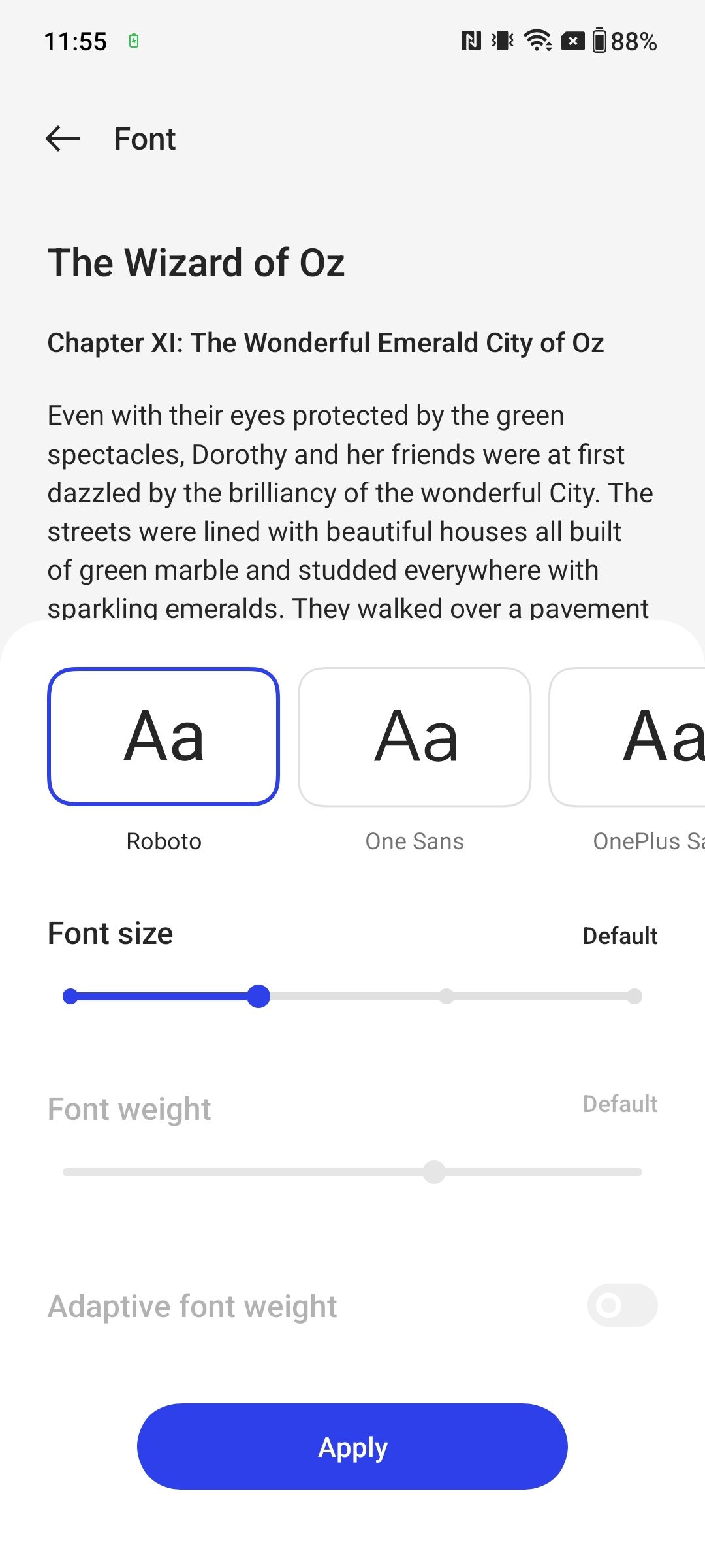 OnePlus Font menu