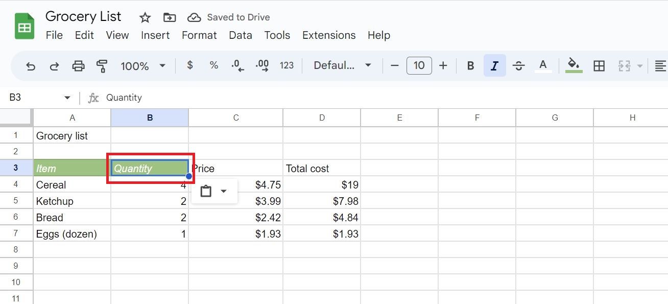 Google Sheets How to paste a style