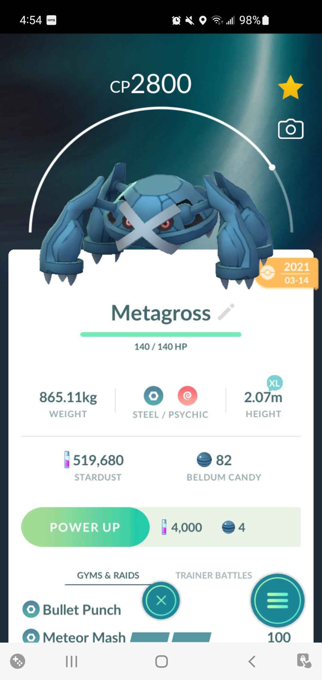 metagross stat page on pokemon go