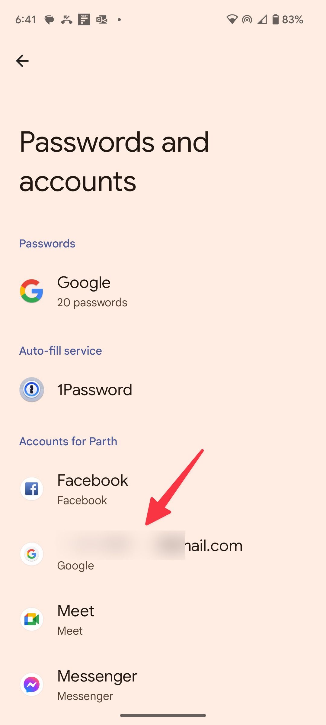 Tap the Google account you want to remove