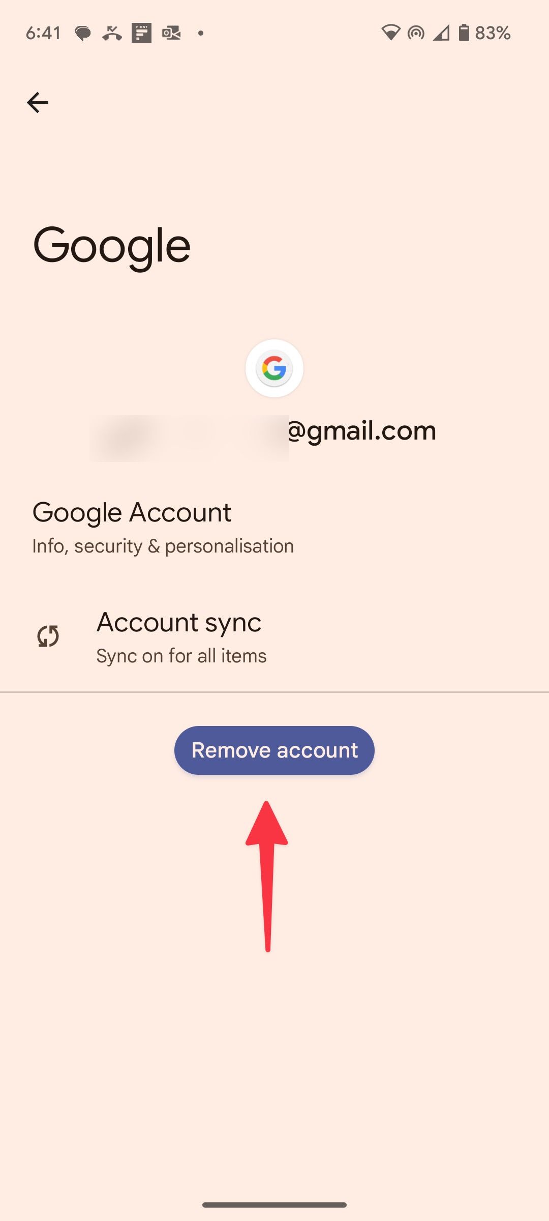 Tap Remove account to remove the Google account from your Android device