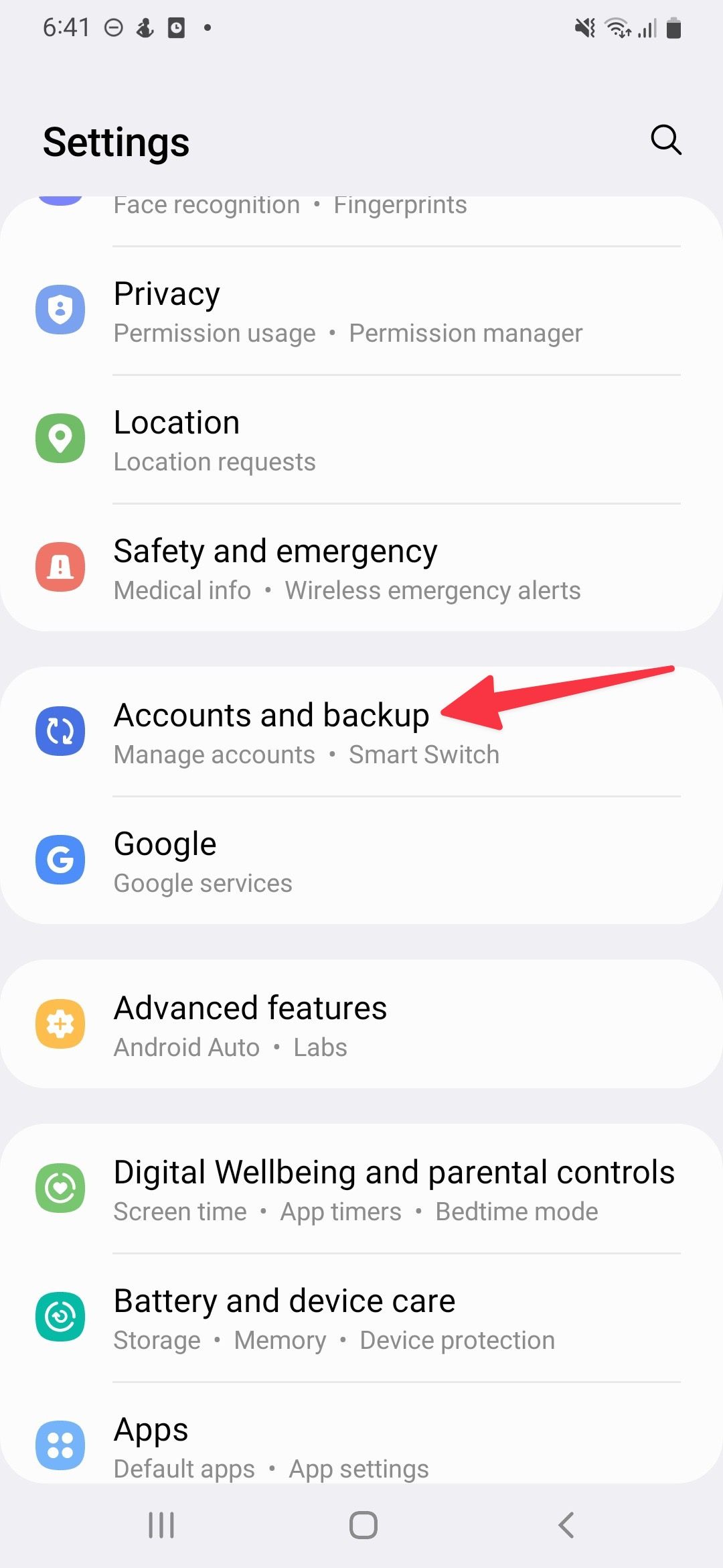 Open Accounts and backup on your Samsung device