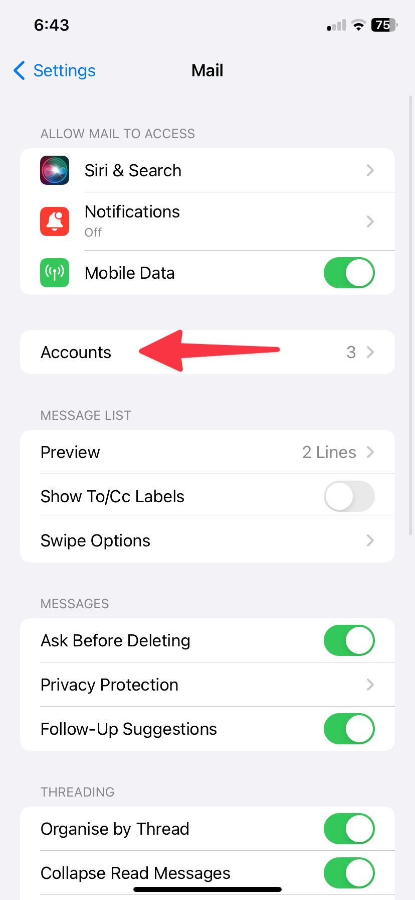Select Accounts on your iPhone