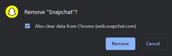 Snapchat for Web desktop shortcut prompt after clicking Uninstall from the app menu