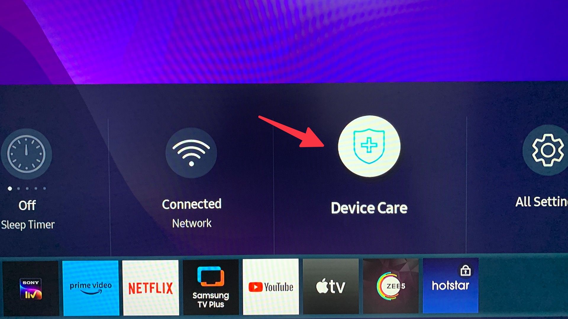 device care on Samsung TV