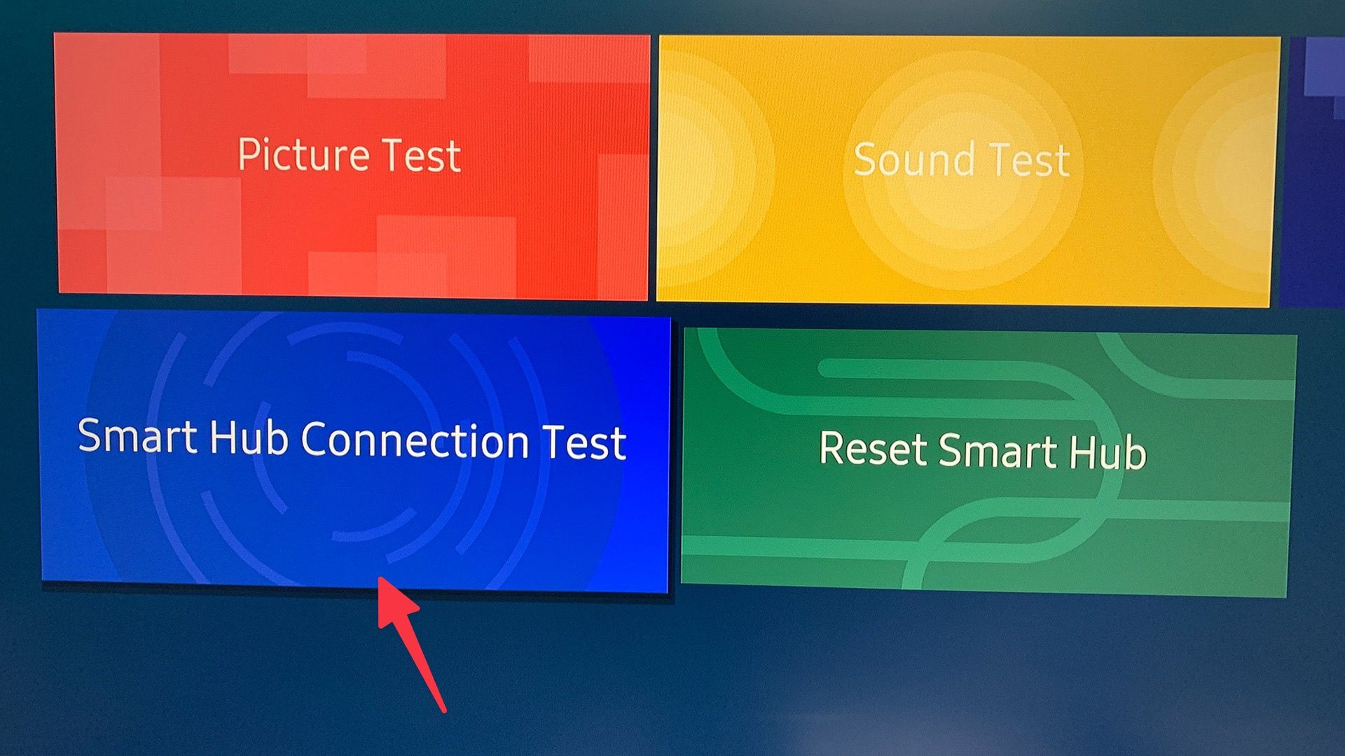 Smart hub connection test on Samsung TV