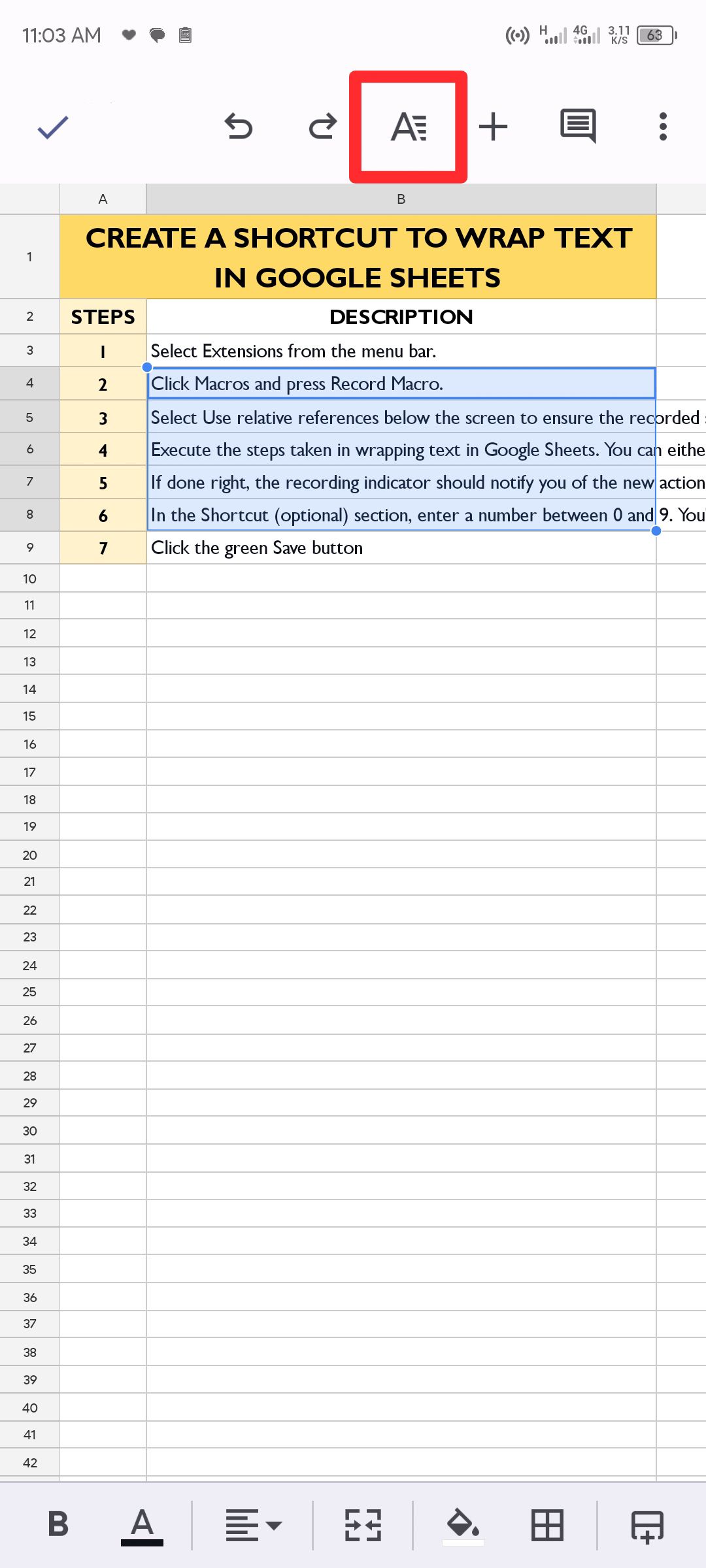 Google Sheets How to wrap text in cells