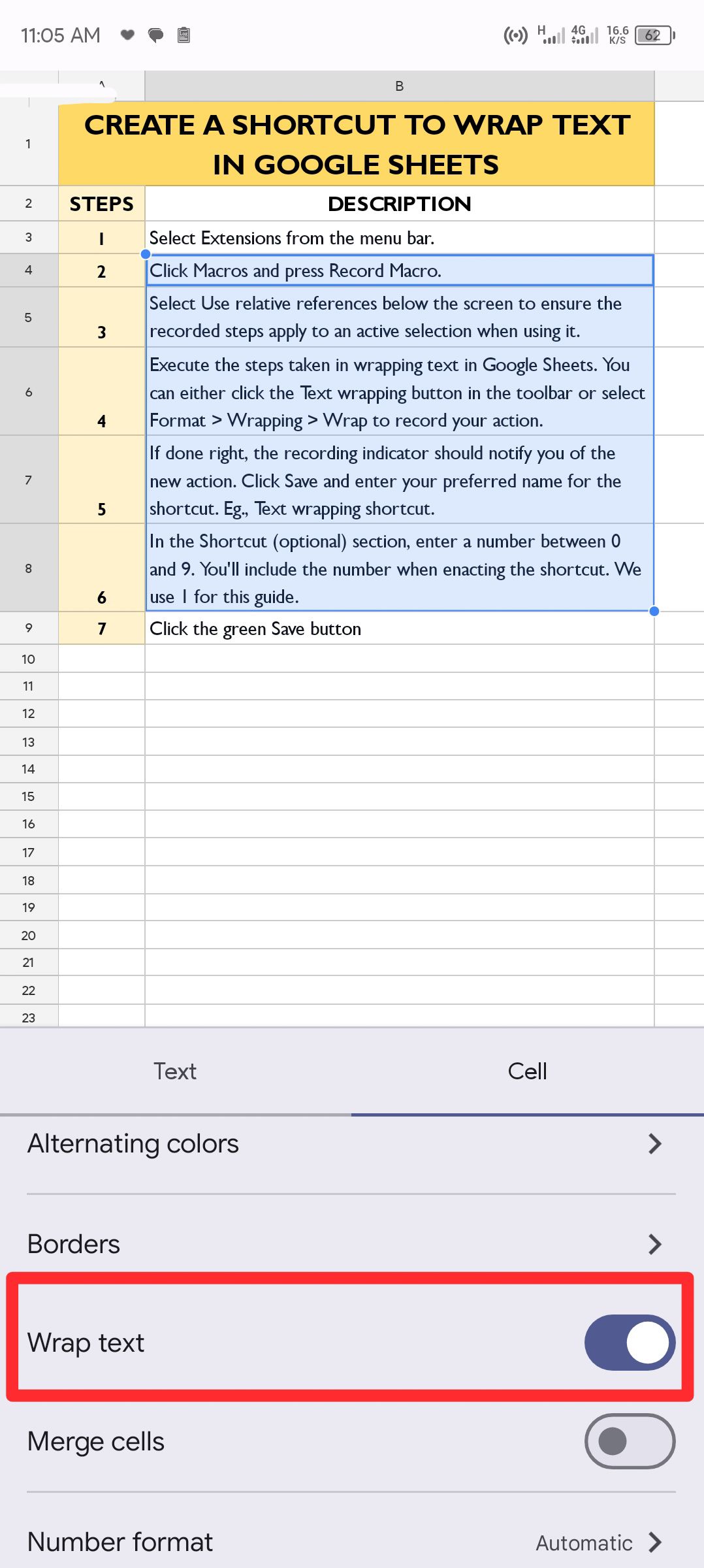 Google Sheets How to wrap text in cells