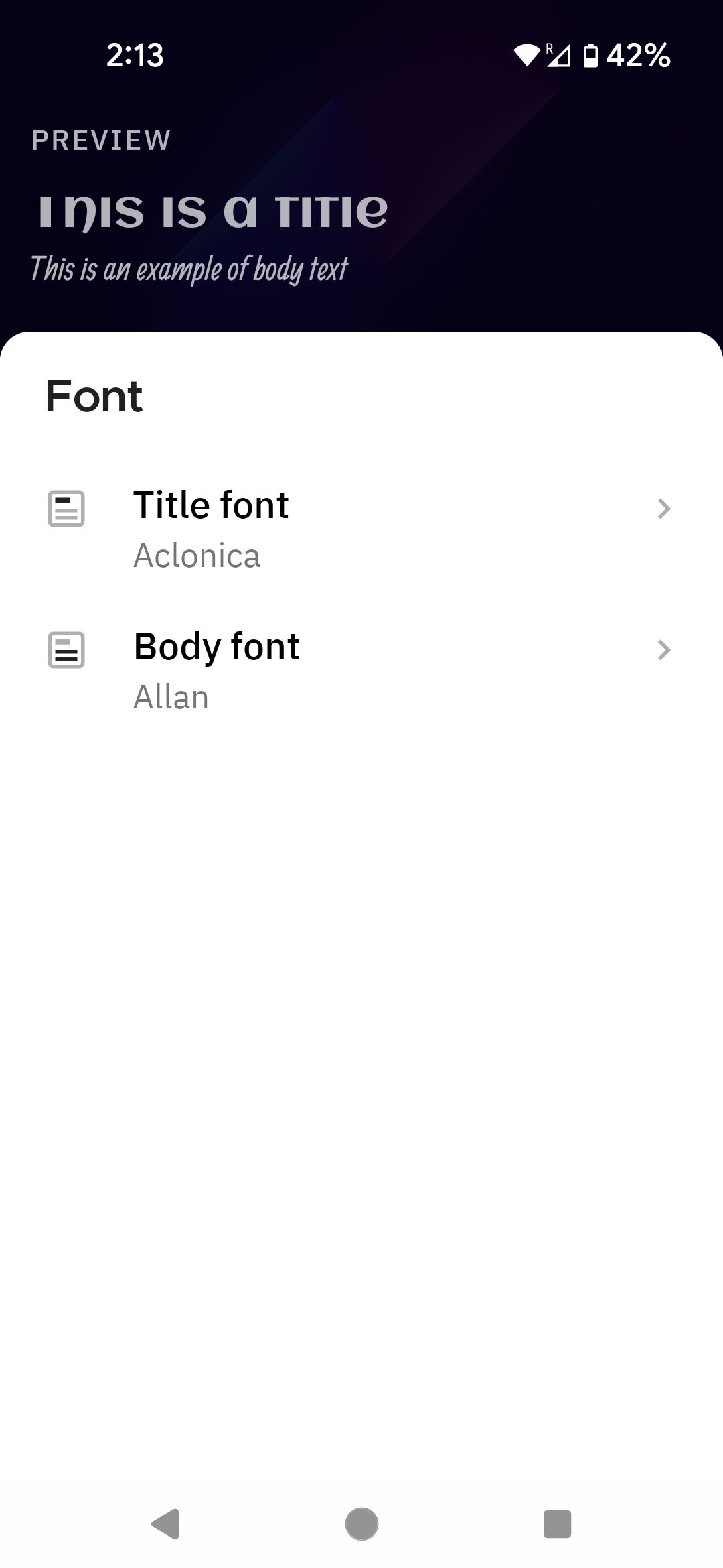 Smart Launcher 6 Font menu