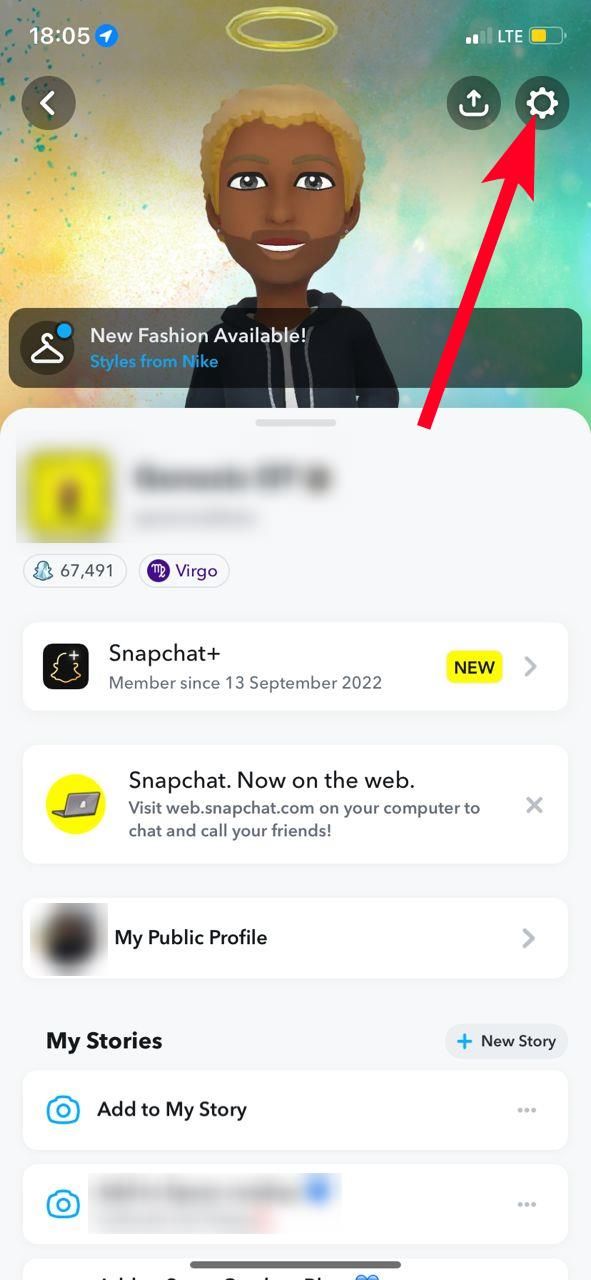 Snapchat profile menu on the iPhone app