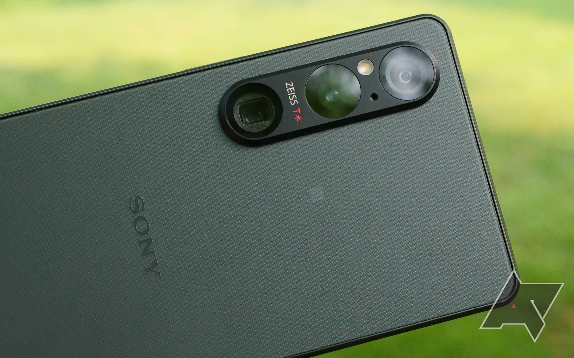 A close up on the back of the Sony Xperia 1 V with the lenses out.