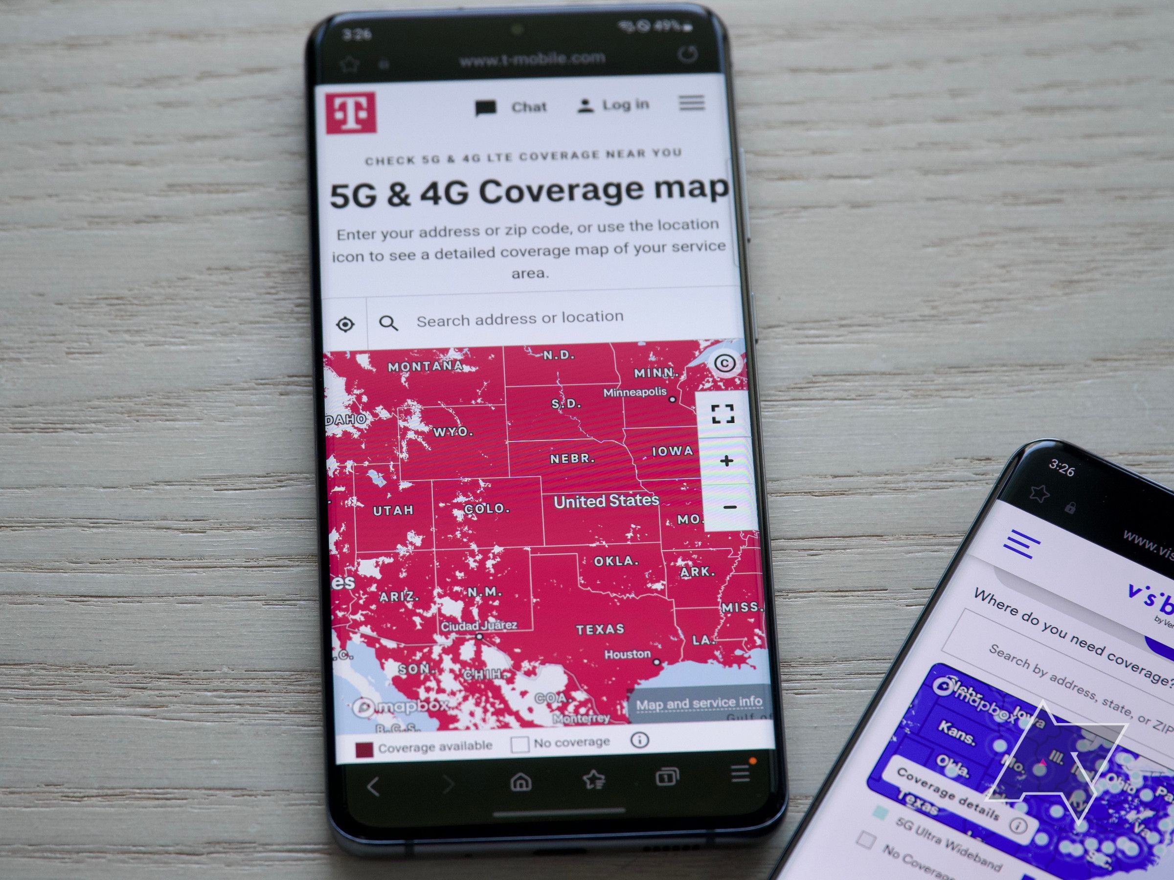 The T-Mobile coverage map shows nationwide 5G coverage