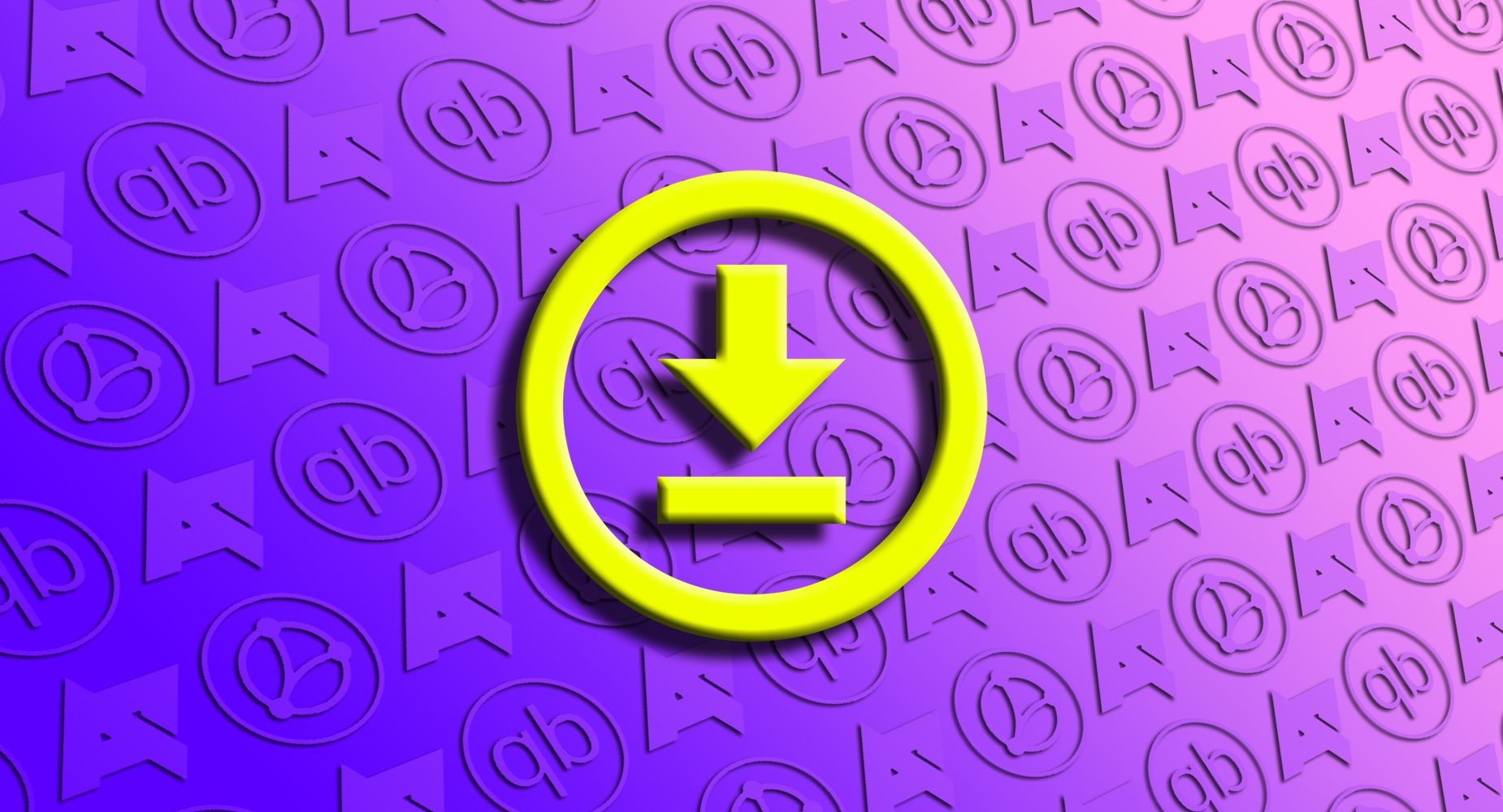 A download icon surrounded by a circle agains a purple background