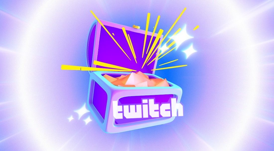 Enlarged Twitch logo on a treasure chest Twitch TV asset background