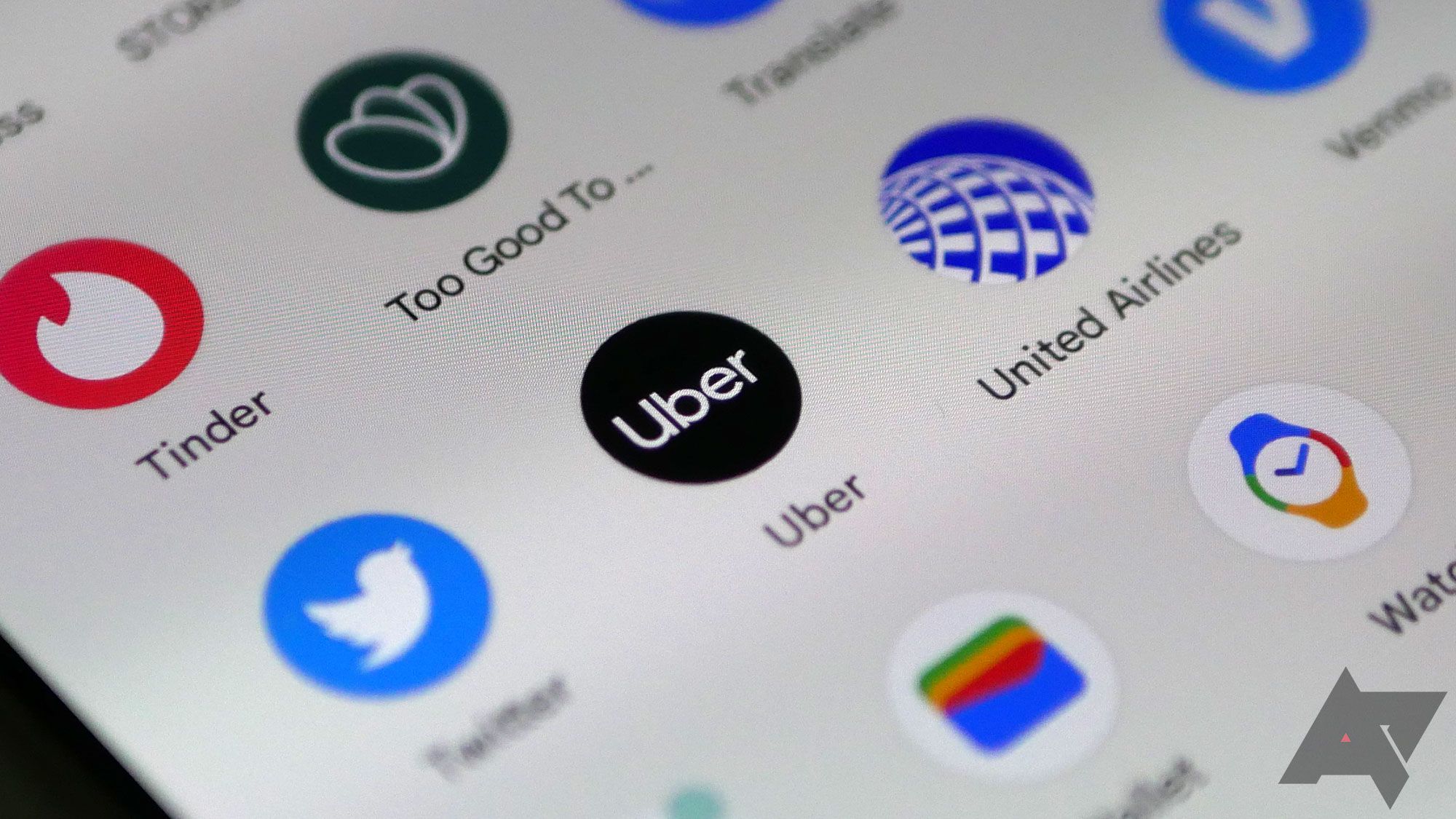 An app drawer on an Android phone with the focus on the Uber app