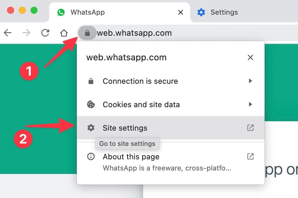 WhatsApp settings on web