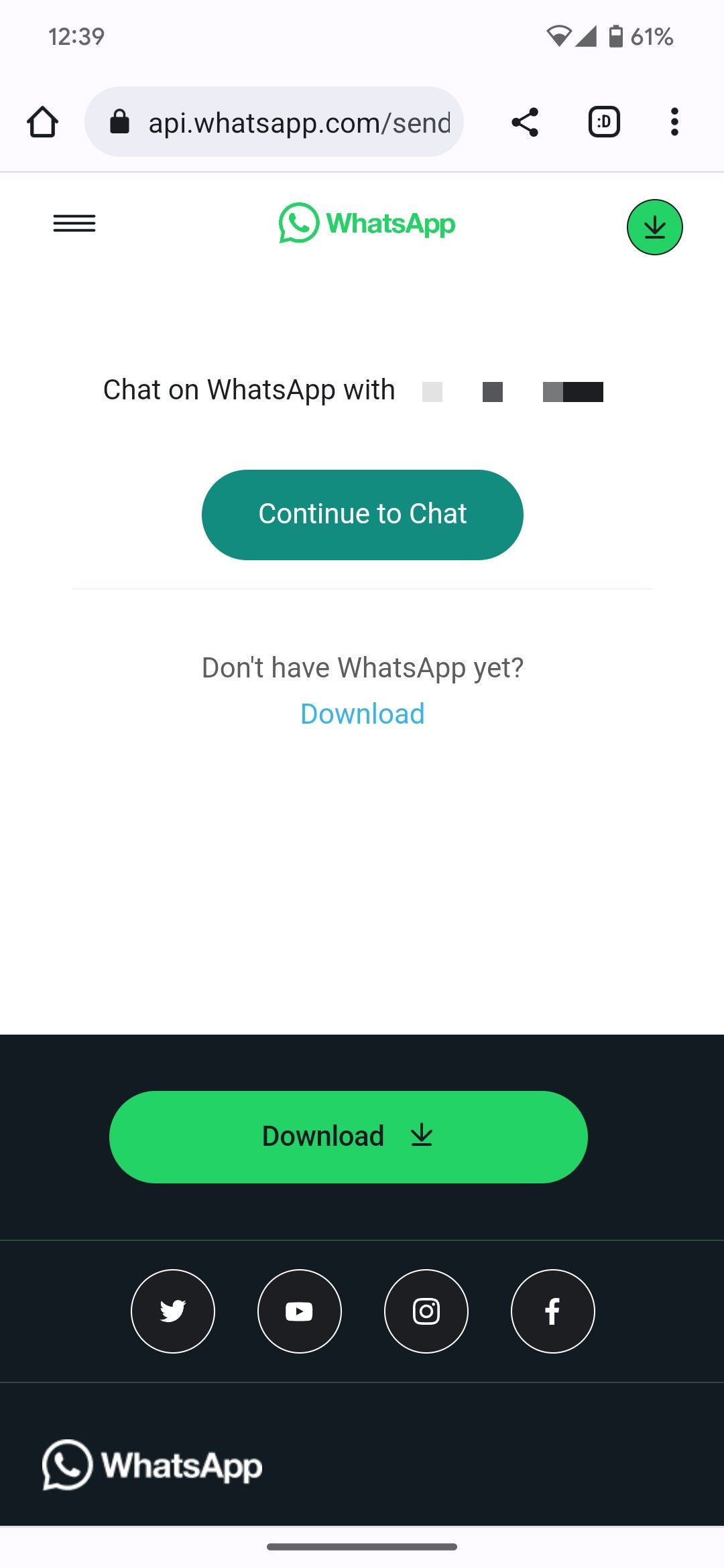 screenshot of whatsapp website for sending a message