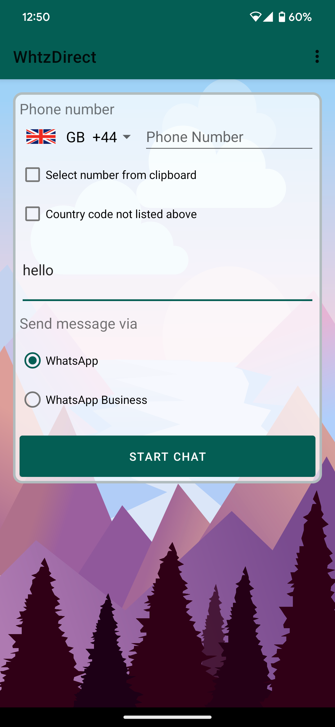 screenshot of whtzdirect app window
