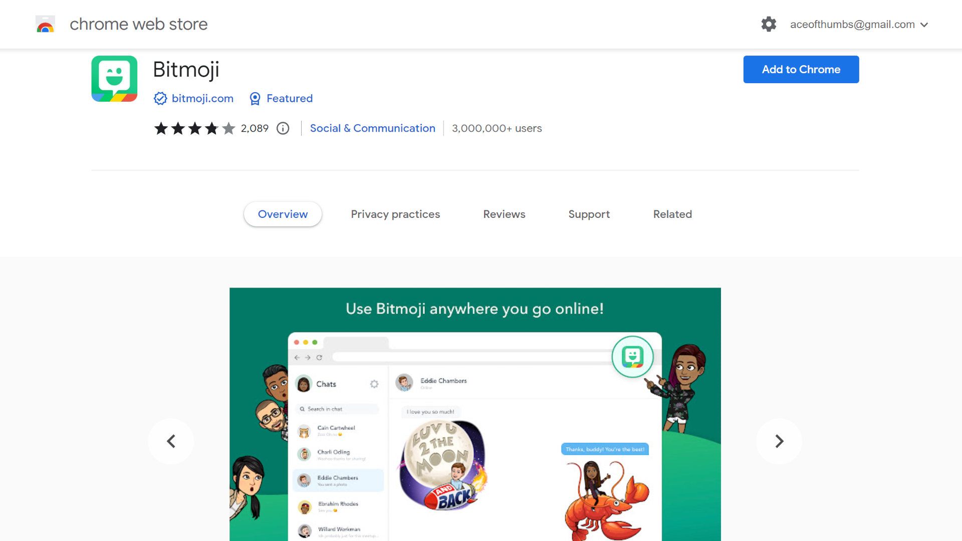 A screenshot of the Bitmoji extension in the Chrome Web Store