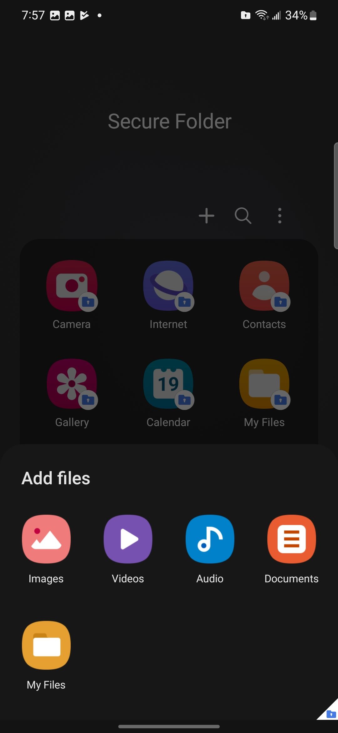The file type picker when adding files to Secure Folder