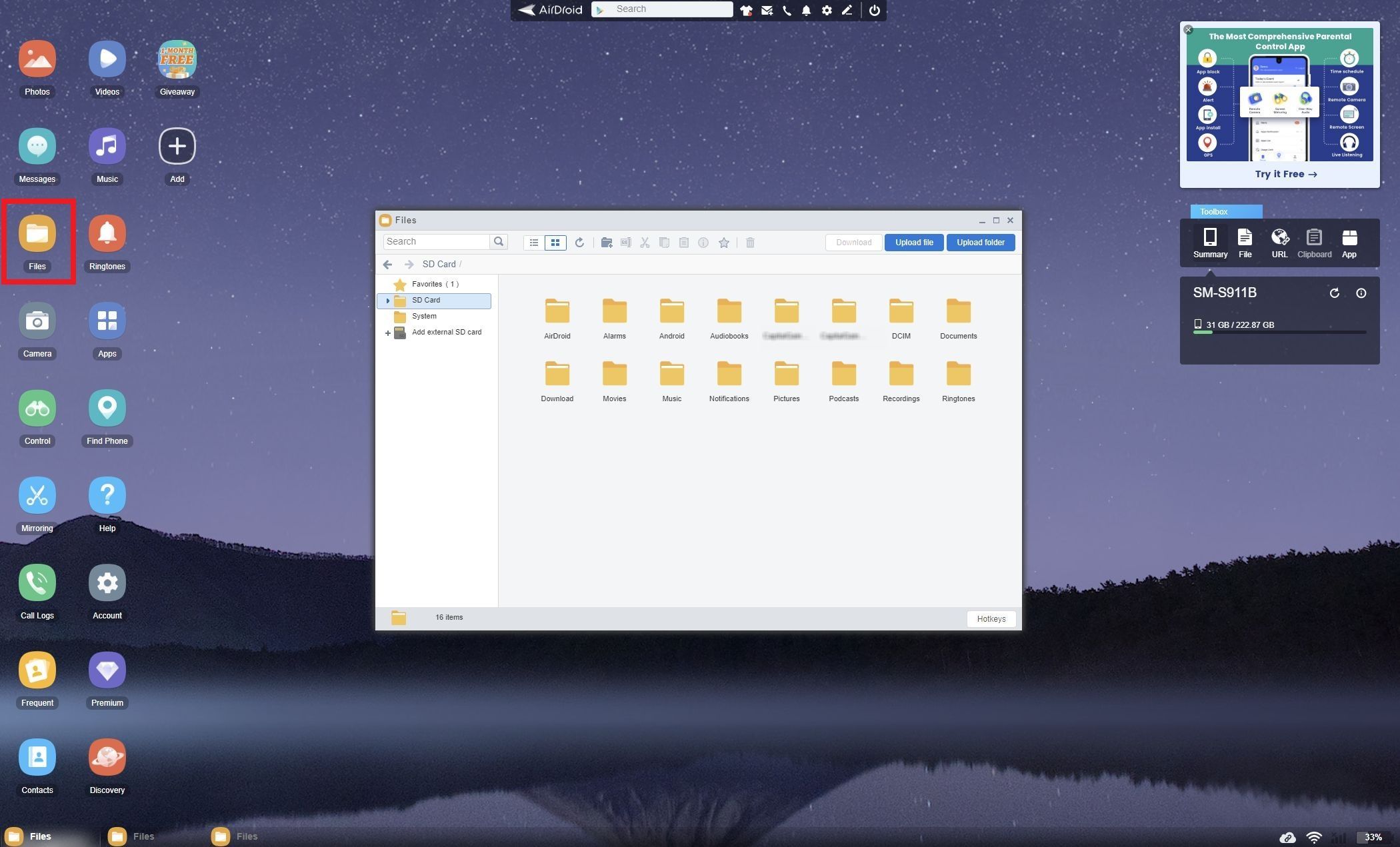 Screenshot of files in AirDroid