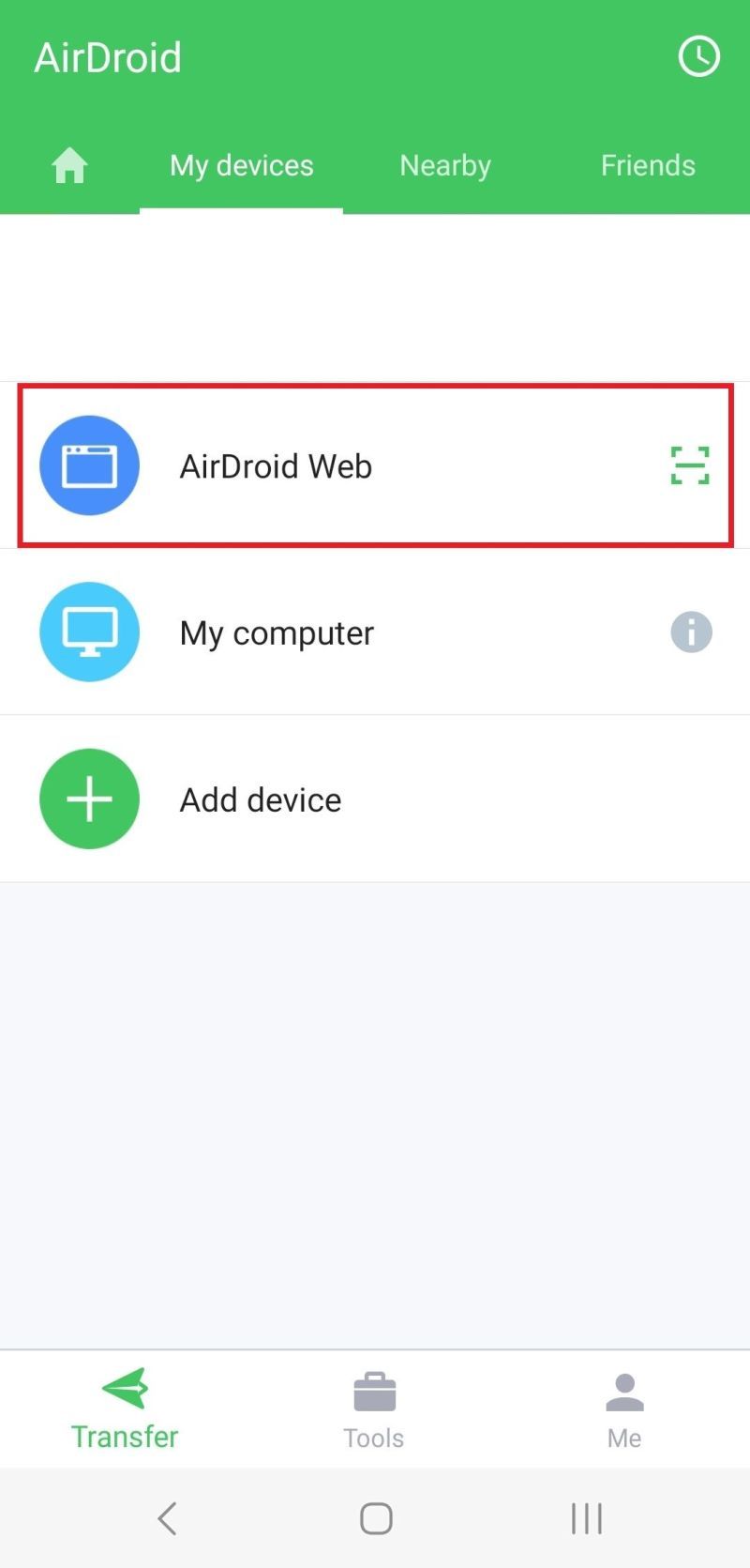 Screenshot of Airdroid Web
