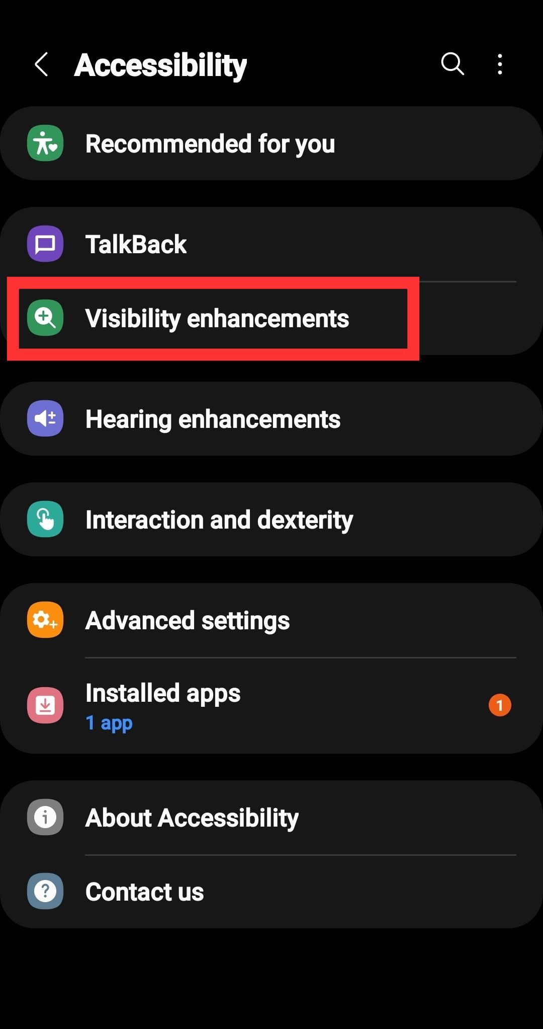 Screenshot of Android phone settings