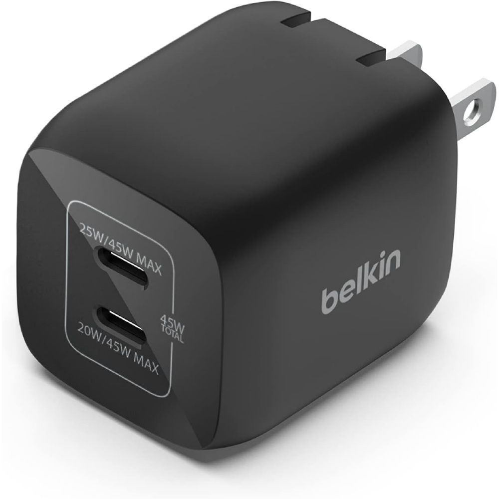 Belkin BoostCharge Pro Dual 45W USB-C Charger in white background