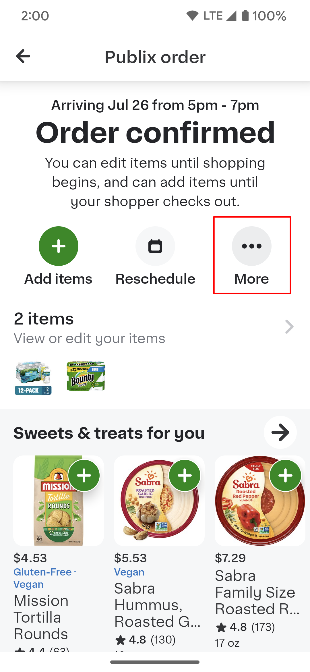 Tapping on the More section in the orders section of the Instacart app.