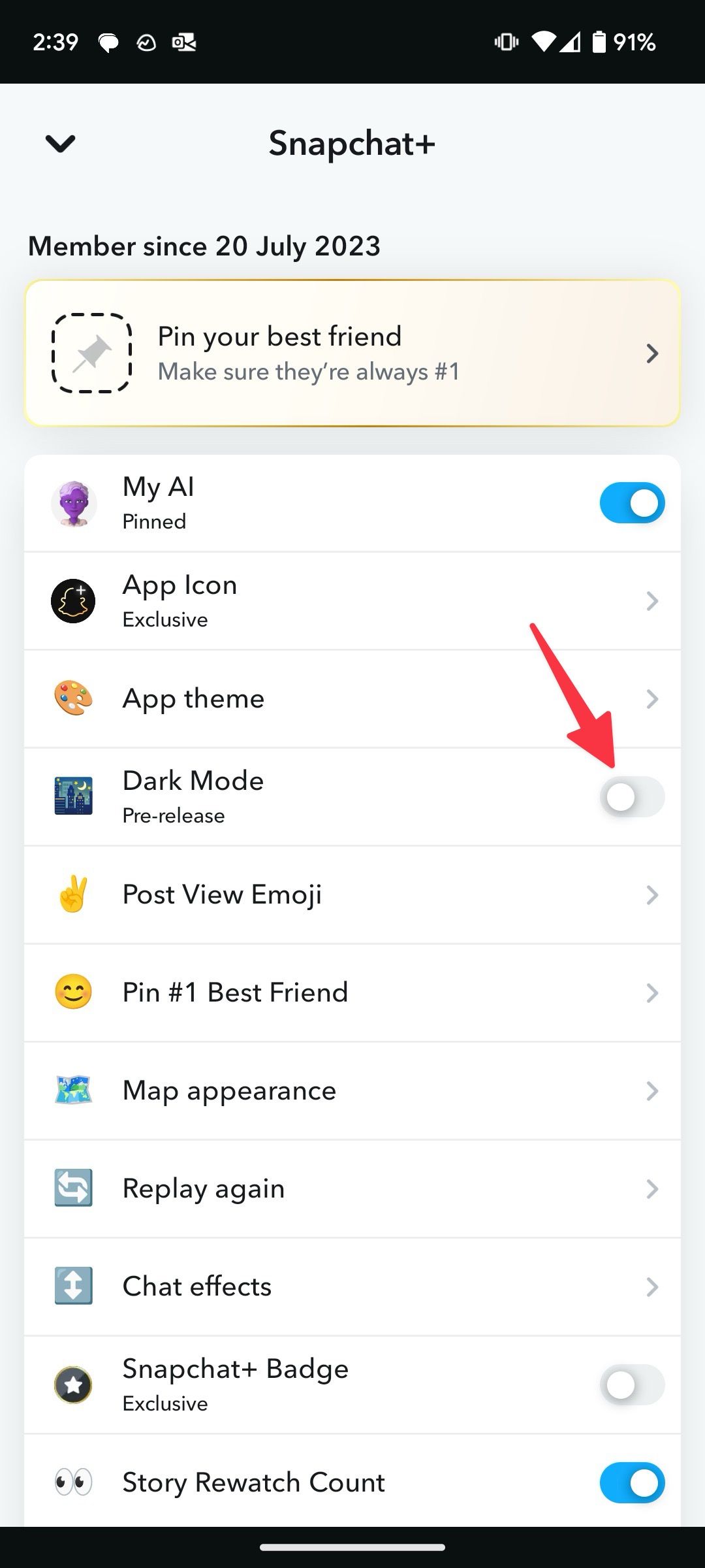 How to enable dark mode in Snapchat