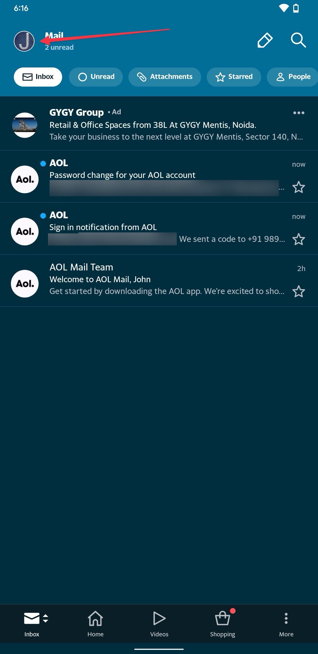 AOL Android app home page screenshot