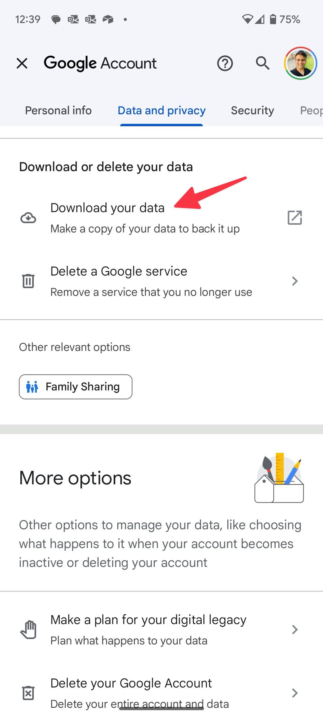 Google takeout on mobile