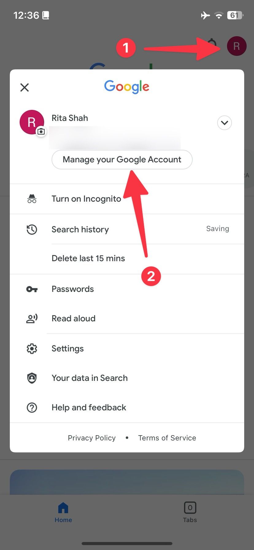 manage google account on iPhone