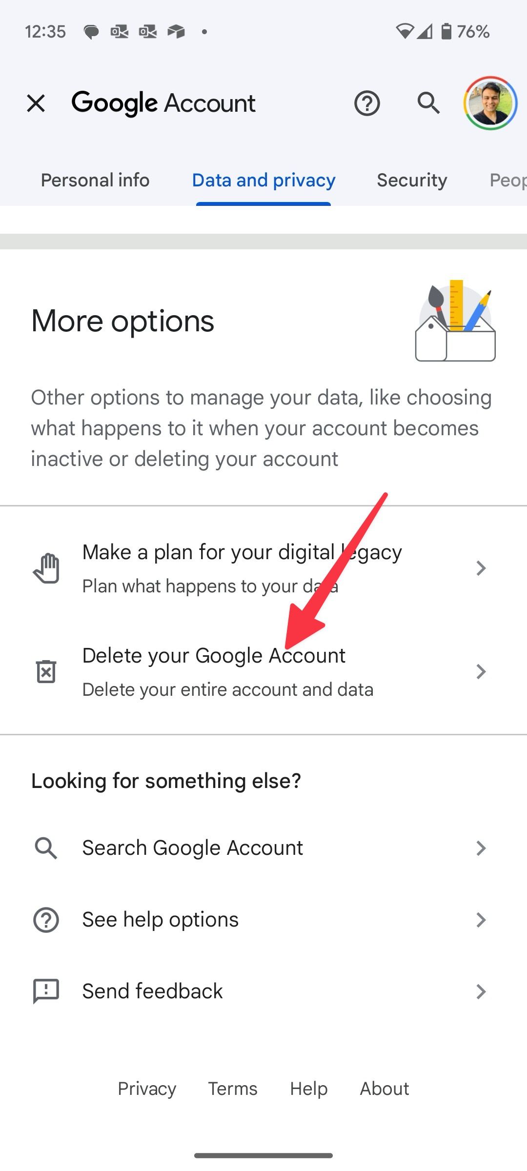 Delete Google account on Android
