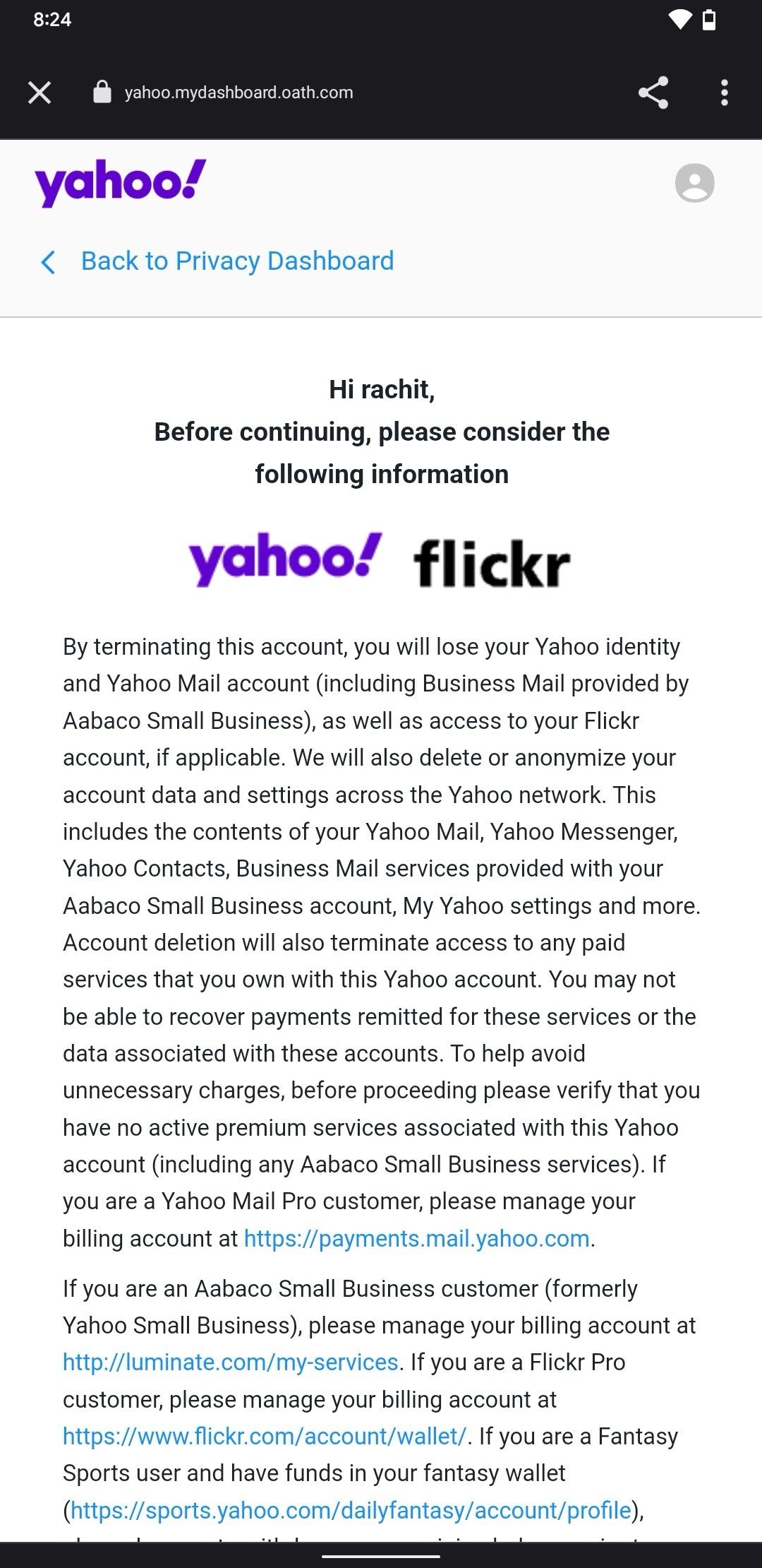 comment supprimer un compte yahoo sur android
