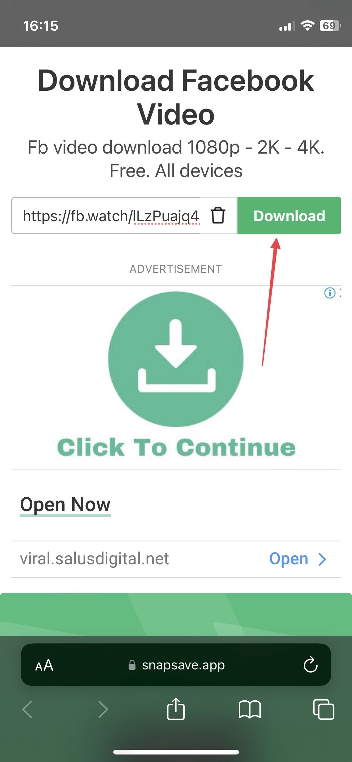Snapsave website download button