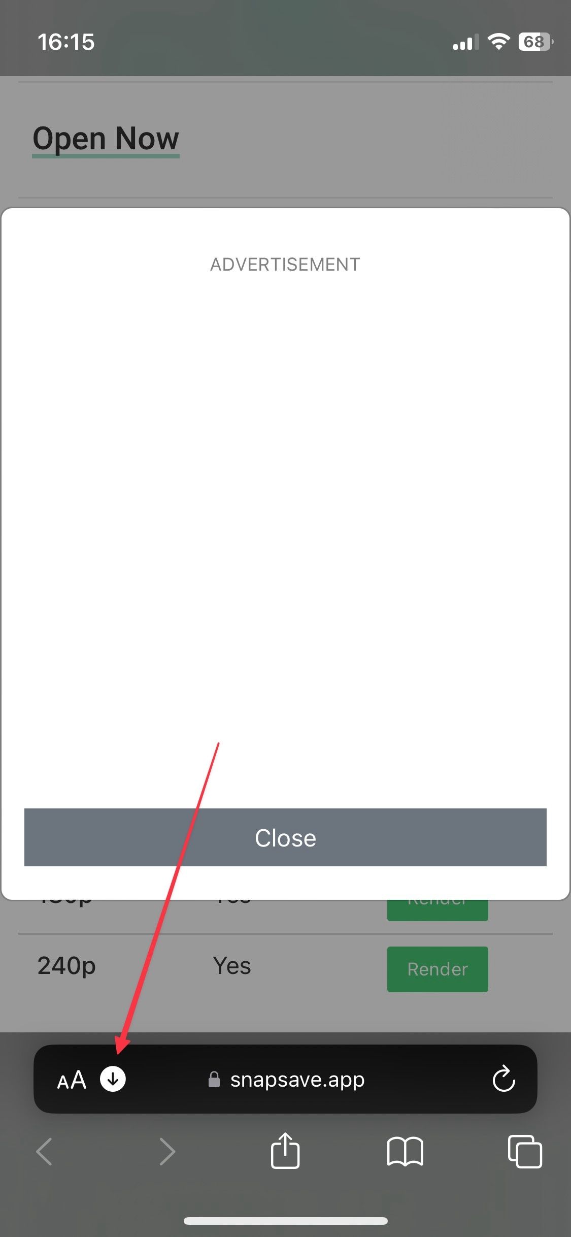 Safari screenshot showing download button