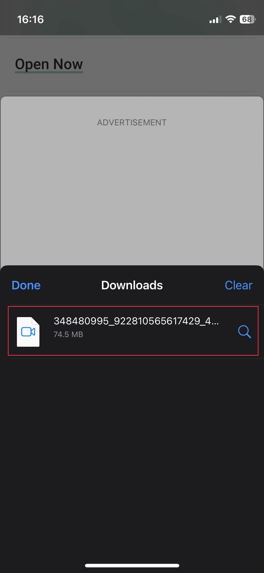 Safari screenshot showing downloaded video