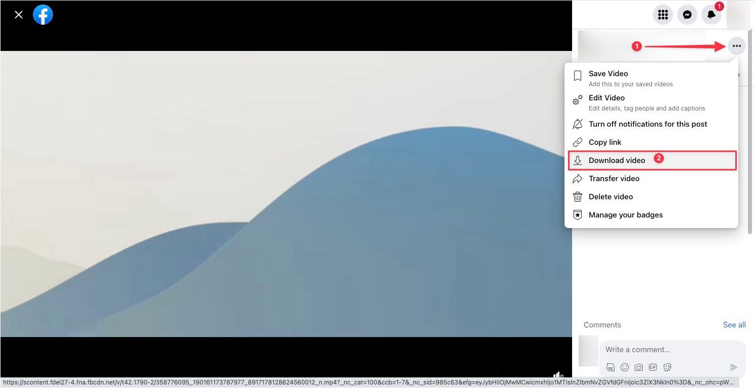 Facebook video post three-dot menu screenshot showing Download Video option
