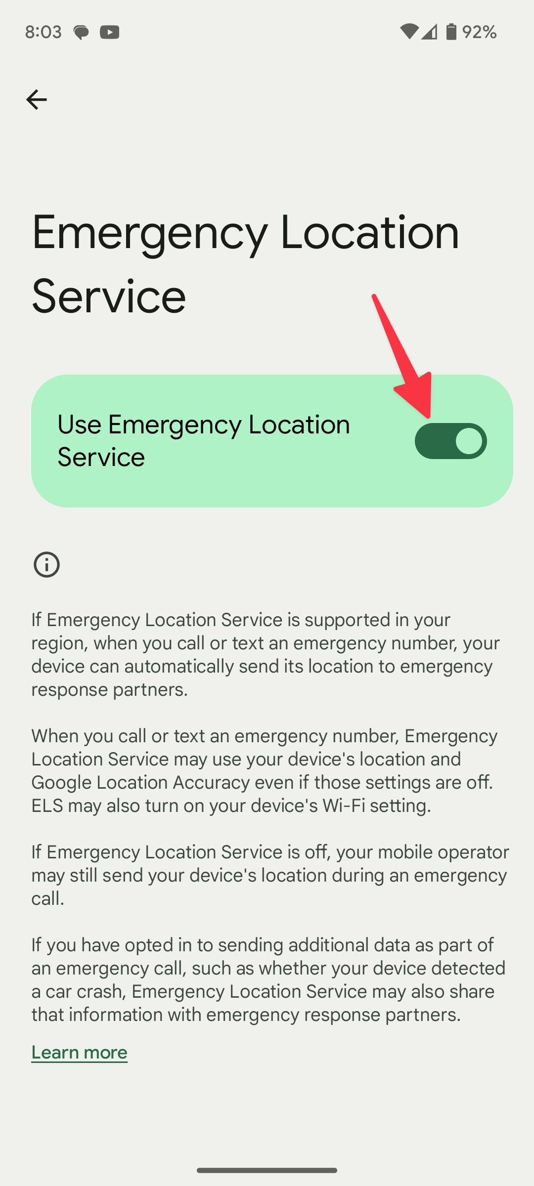 enable emergency location service