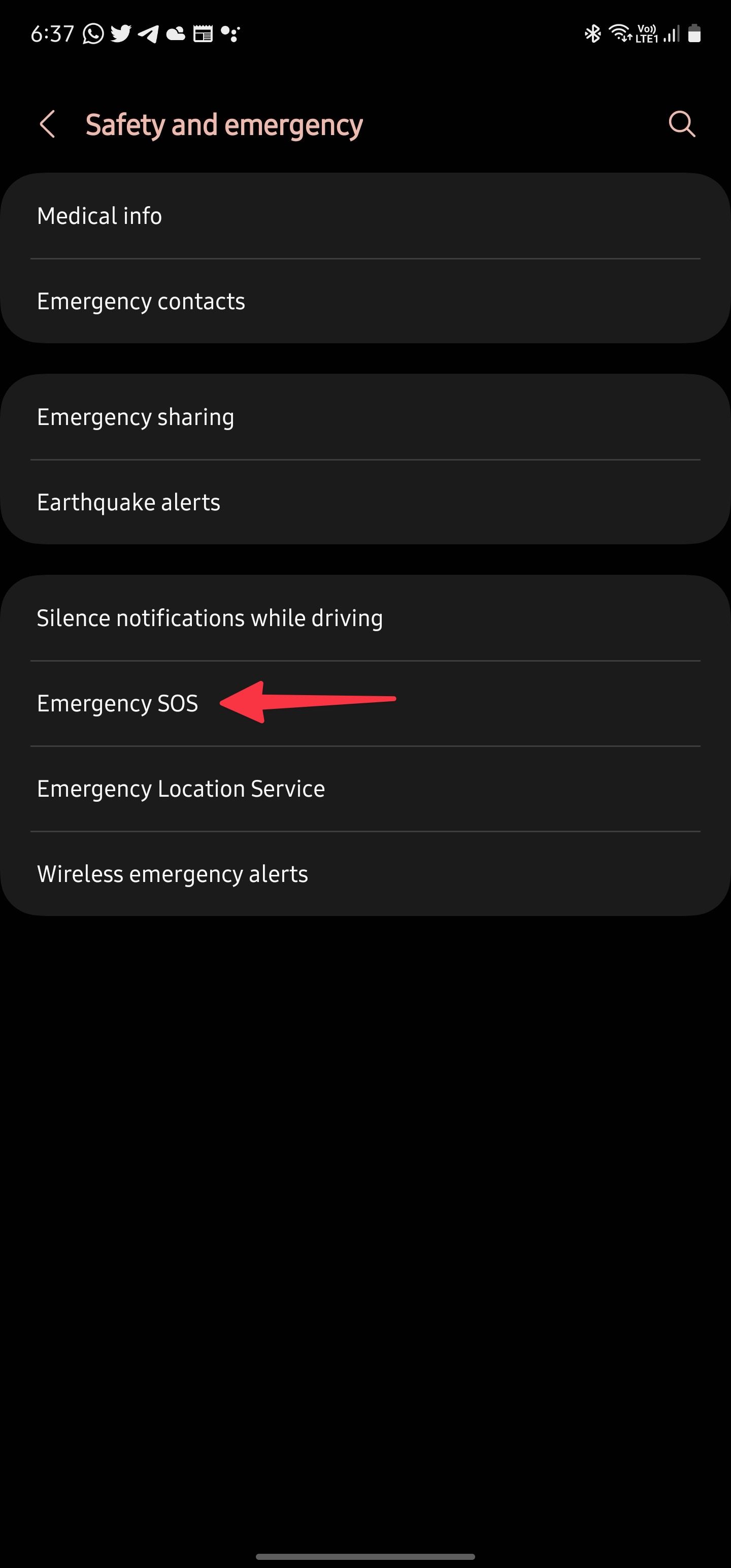 emergency SOS Samsung