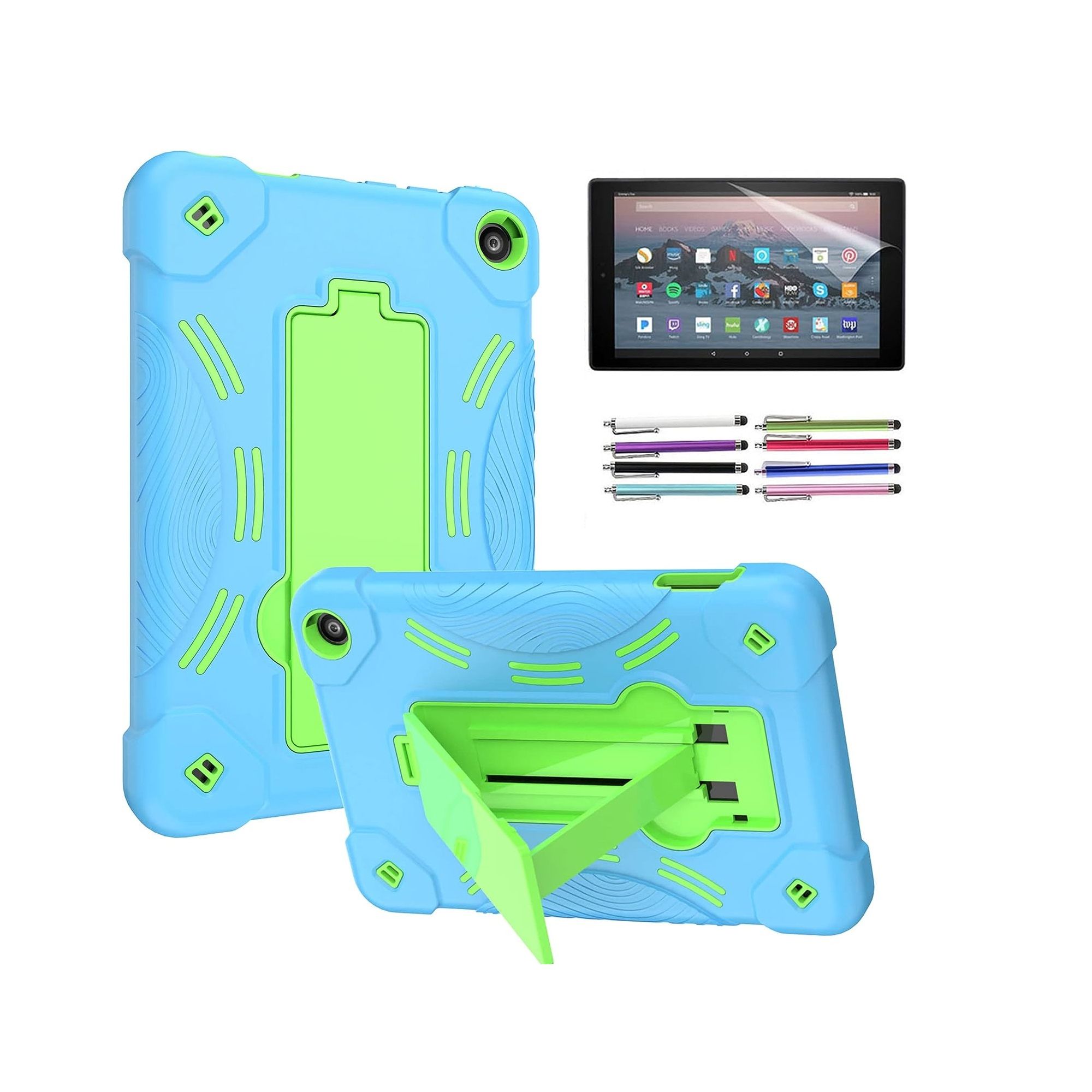 Epicgadget Case for Amazon Fire 7 Tablet pictured with tablet and styluses 