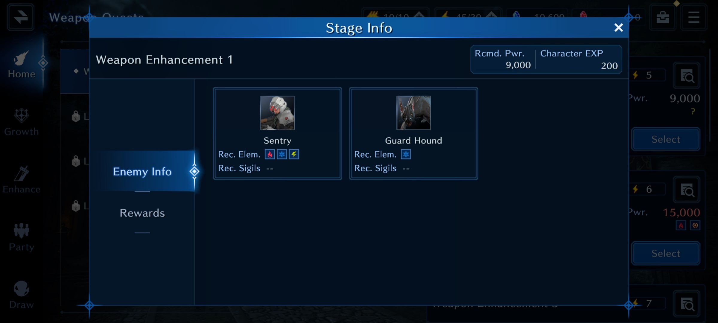 Pantalla de información de la etapa en Final Fantasy VII: Ever Crisis