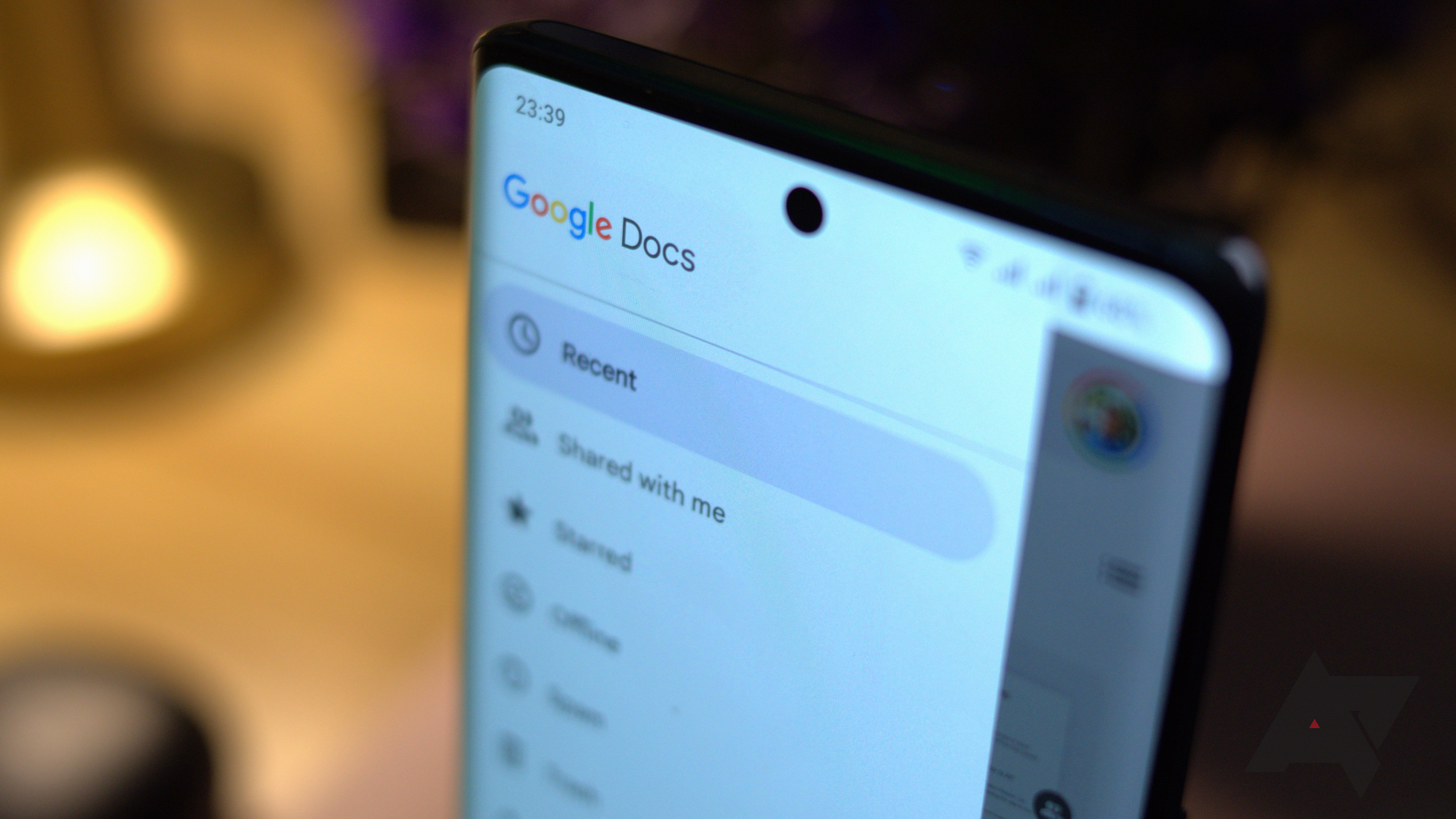 Google Docs overflow menu on an Android phone