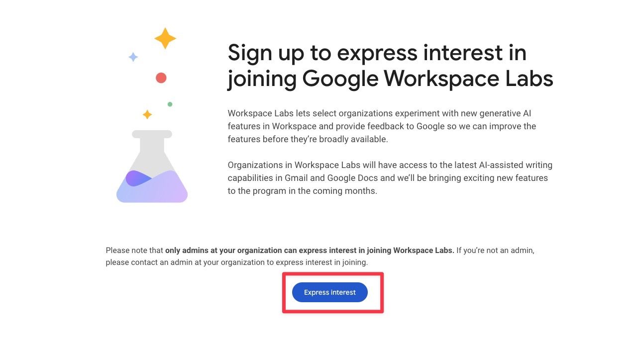 Google Workspace Labs page screenshot