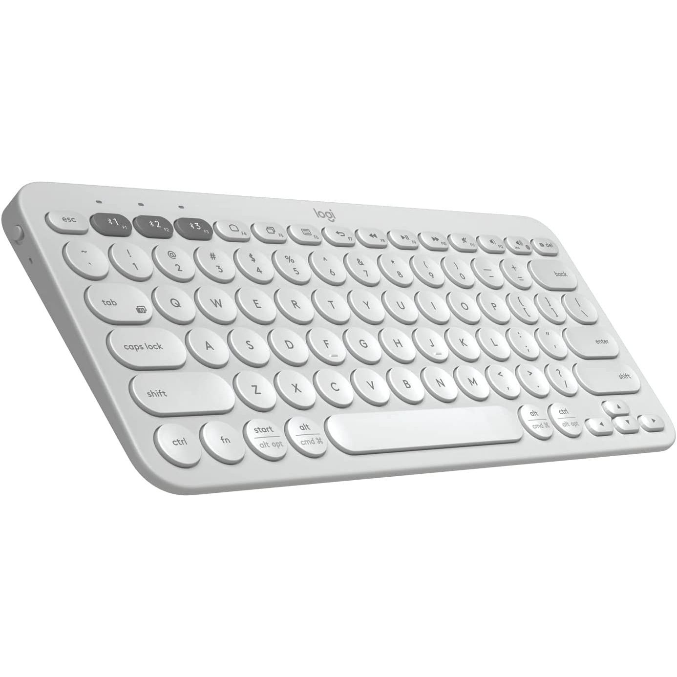 logitech k380 keyboard positioned at an angle